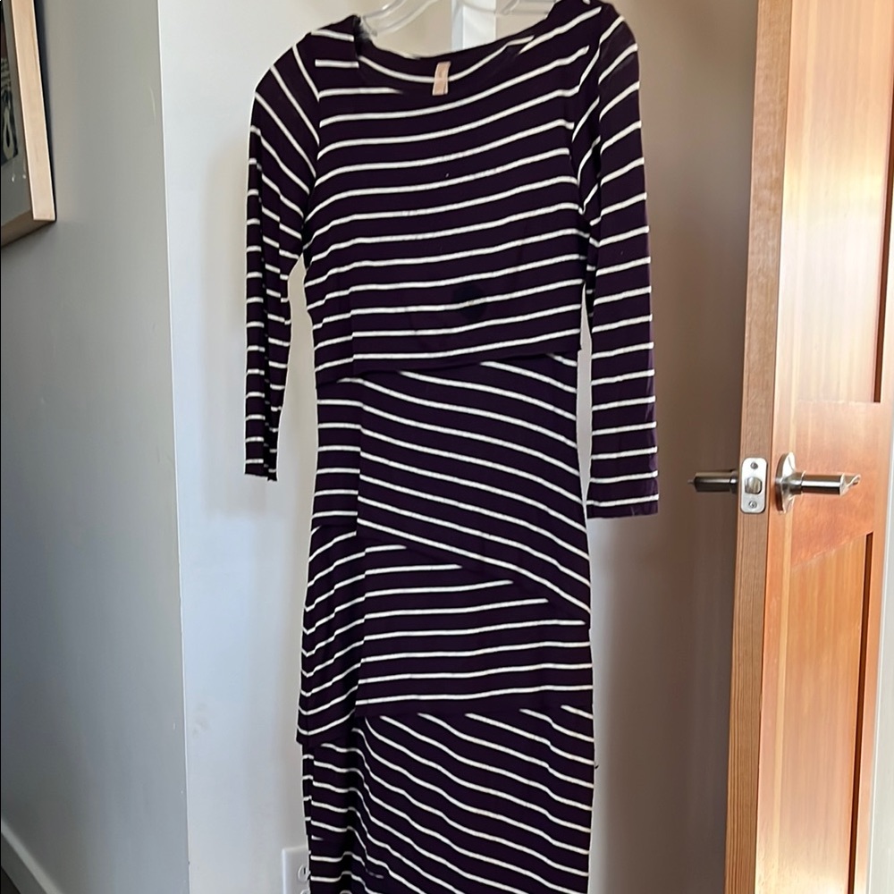 Anthropologie Bailey 44 Striped Burgundy and white tiered column dress
